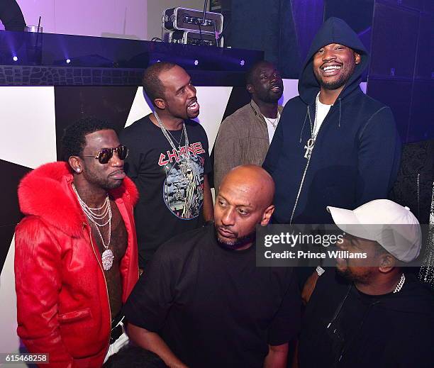 Gucci Mane, Alex Gidewon, Meek Mill and Chubbie Baby attend Gucci Mane 'Woptober" album Release Party at Gold Room on October 18, 2016 in Atlanta,...