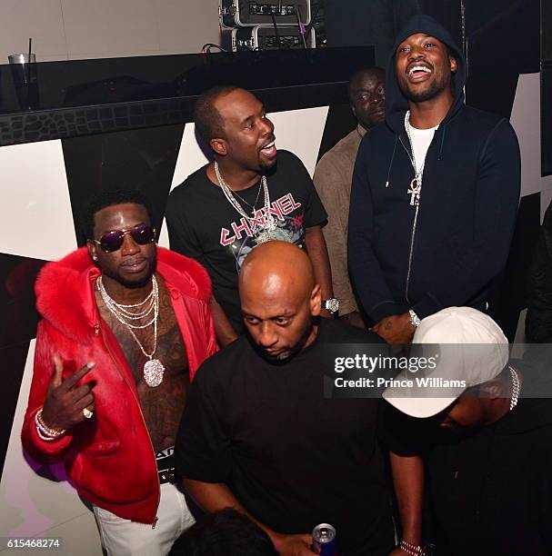 Gucci Mane, Alex Gidewon, Meek Mill and Chubbie Baby attend Gucci Mane 'Woptober" album Release Party at Gold Room on October 18, 2016 in Atlanta,...