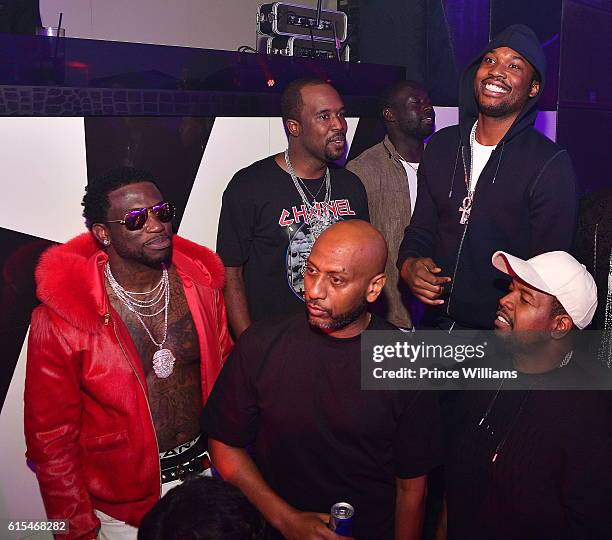 Gucci Mane, Alex Gidewon, Meek Mill and Chubbie Baby attend Gucci Mane 'Woptober" album Release Party at Gold Room on October 18, 2016 in Atlanta,...