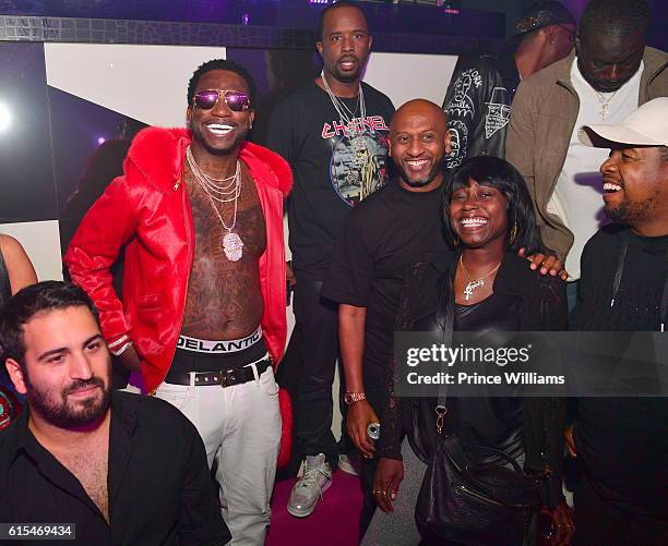 Gucci Mane, Alex Gidewon, Amina Diop attend Gucci Mane "Woptober" Album Release at Gold Room on October 18, 2016 in Atlanta, Georgia.