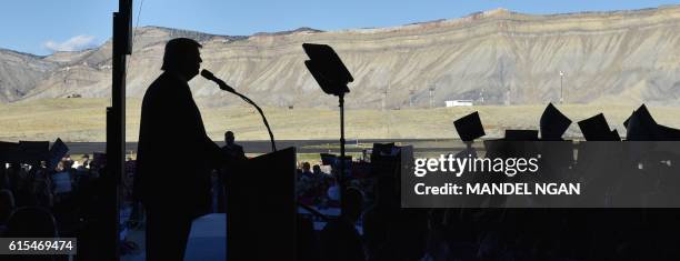 Republican presidential nominee Donald Trump speaks during a rally at West Star Aviation in Grand Junction, Colorado on October 18, 2016.