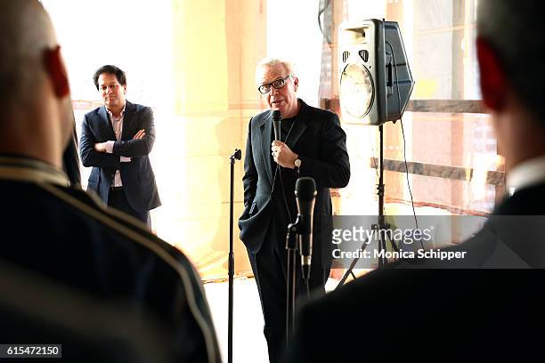 Architect David Chipperfield speaks at The Bryant Topping Out Event on October 18, 2016 in New York City.