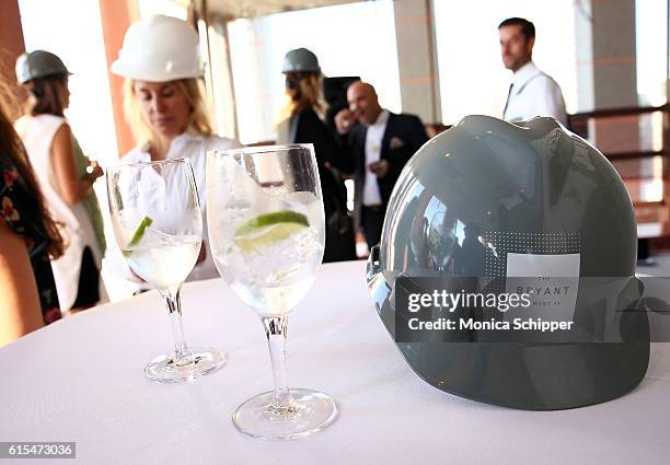 View of a hard hat at The Bryant Topping Out Event on October 18, 2016 in New York City.