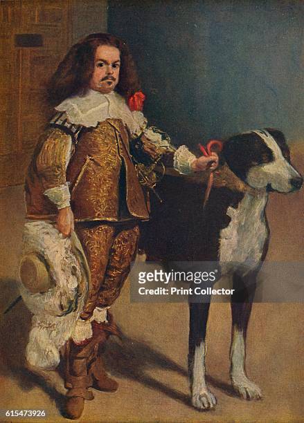 Retrato del bufon Don Antonio, el 'Inglés', . The portrait depicts a dwarf or court jester smartly dressed in an ochre suit with gold embroidery,...