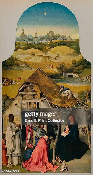 La Adoracion de Los Reyes', , 1485-1500, . A triptych panel by Hieronymus Bosch, executed around 1485-1500. Detail of the central panel with the...