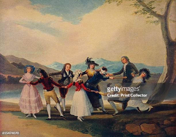 La Gallina Ciega', . Rococo cartoon produced by Spanish artist Francisco de Goya for tapestries at the Royal Palace of El Pardo. Boys and girls play...