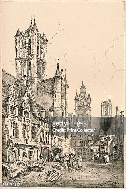 Ghent', c1820 . From Sketches by Samuel Prout, edited by Charles Holme. [The Studio Ltd, London, Paris, New York, 1915]. Artist Samuel Prout