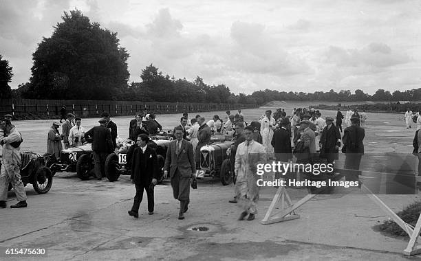 Riley 9, Aston Martin and Salmson at the LCC Relay GP, Brooklands, 25 July 1931. Left Riley 9 Brooklands 1089 cc. Event Entry No: 20. Centre Aston...