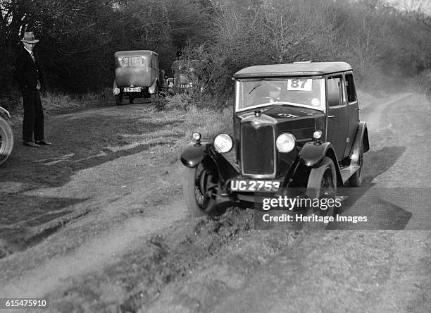 Riley Monaco taking part in a trial Riley Monaco 1089 cc. Vehicle Reg. No. UC2753. Event Entry No: 87. Place: Unidentified Trial. Artist Bill Brunell.