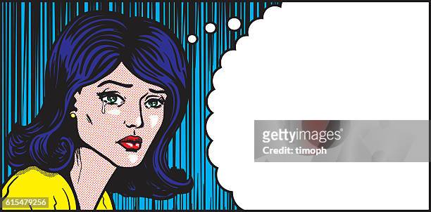 ilustraciones, imágenes clip art, dibujos animados e iconos de stock de mujer del arte pop llorando pensamiento - crying