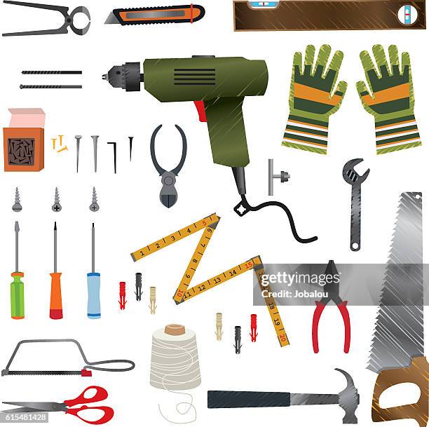 cartoon construction hand tools - chisel stock illustrations