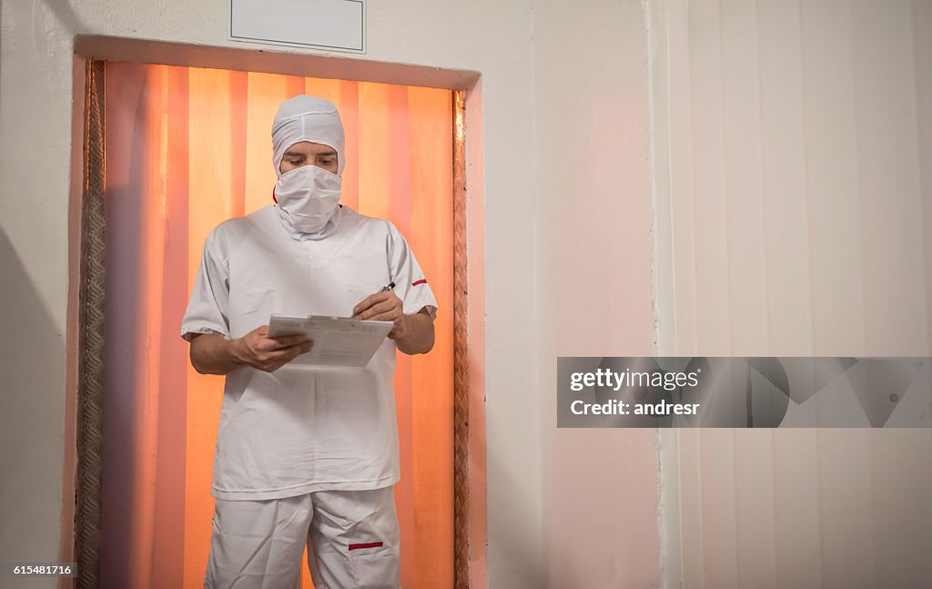 Man working at food processing plant