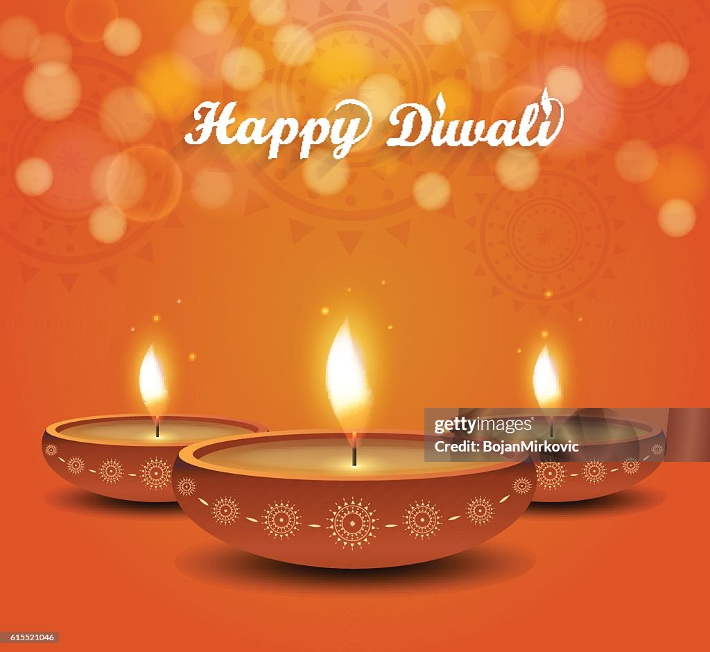 Diwali Poster On Orange Background With Burning Diya High-Res Vector  Graphic - Getty Images