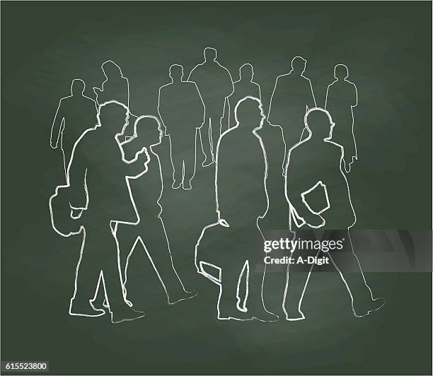 chalkboard business walks vector illustration - commuters crowd stock illustrations