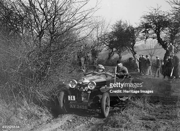Riley of G Clifton at the Sunbac Colmore Trial, near Winchcombe, Gloucestershire, 1934. Riley Vehicle Reg. No. KV3498. Event Entry No: 74 Driver:...