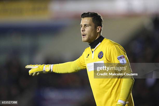 Shrewsbury Town goalkeeper Jason Leutwiler looks on during the Sky Bet League One game between Shrewsbury Town and Sheffield United at Greenhous...