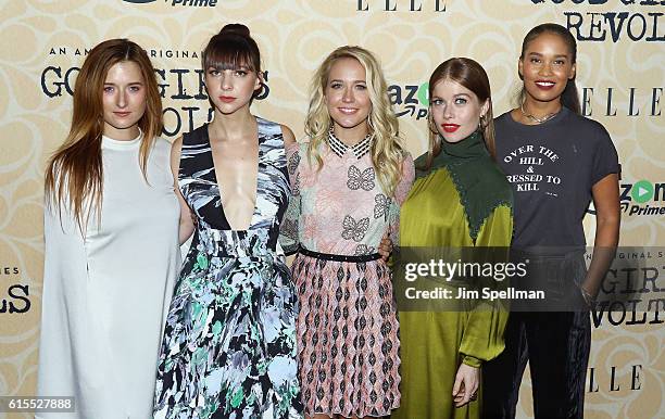 Actresses Grace Gummer, Erin Darke, Anna Camp, Genevieve Angelson and Joy Bryant attend the "Good Girls Revolt" New York screening at the Joseph...