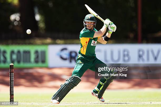 Tim Paine of the Tigers bats during the Matador BBQs One Day Cup match between South Australia and Tasmania at Hurstville Oval on October 19, 2016 in...