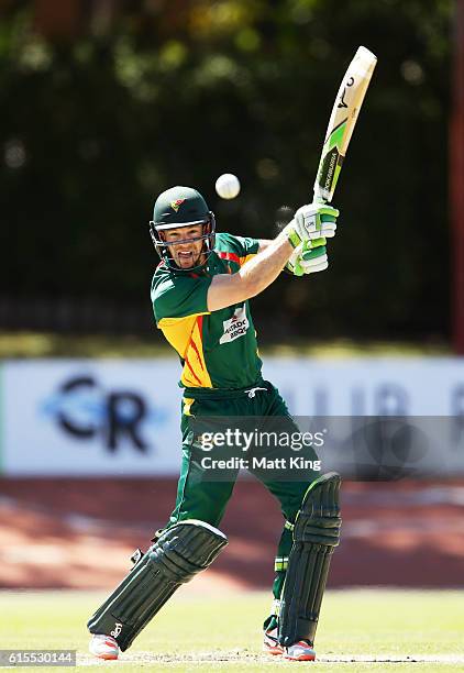 Tim Paine of the Tigers bats during the Matador BBQs One Day Cup match between South Australia and Tasmania at Hurstville Oval on October 19, 2016 in...