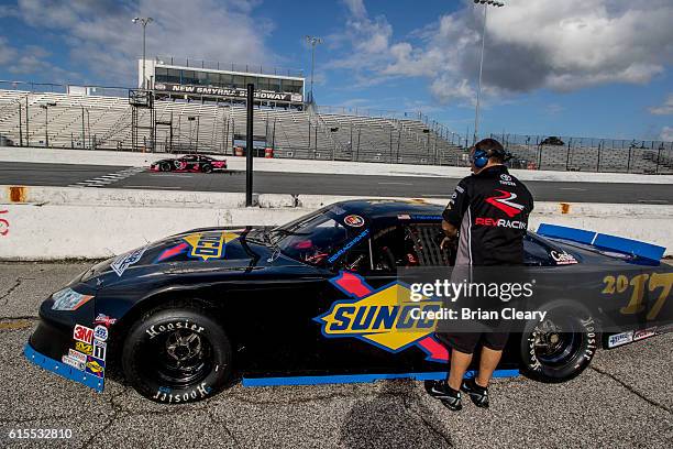 Race car sits on pit road during the NASCAR DRive for Diversity Developmental Program at New Smyrna Speedway on October 18, 2016 in New Smyrna Beach,...