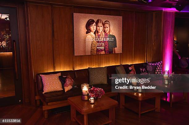 View of the after party decor at the Amazon red carpet premiere screening of the original drama series Good Girls Revolt at Hearst Tower on October...