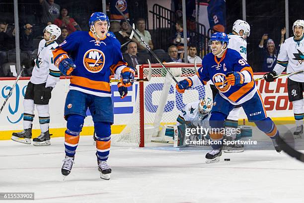 New York Islanders Left Wing Anthony Beauvillier reacts after scoring his first career NHL goal during the second period of a NHL game between the...