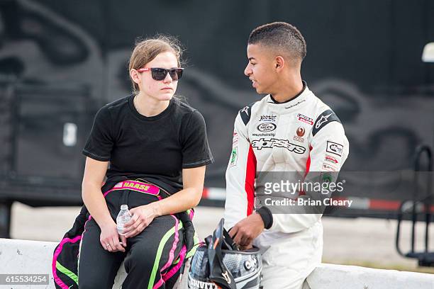 McKenna Haase, L, and Armani Williams at the NASCAR Drive for Diversity Developmental Program at New Smyrna Speedway on October 18, 2016 in New...