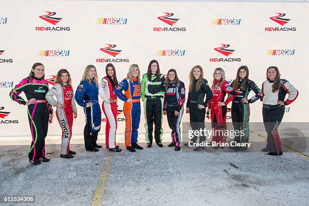 Drive for Diversity Developmental Program Combine participants pose for a group photo at New Smyrna Speedway on October 18, 2016 in New Smyrna Beach,...