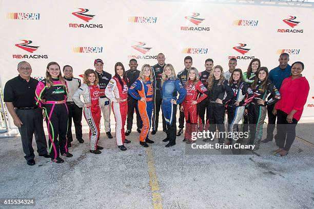 Drive for Diversity Developmental Program Combine participants pose for a group photo with NASCAR officials at New Smyrna Speedway on October 18,...