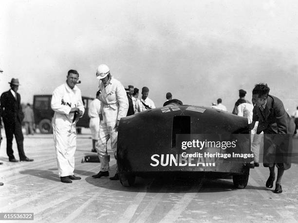 Sunbeam 1000hp World Land speed record attempt at Daytona 1927. Artist Unknown.