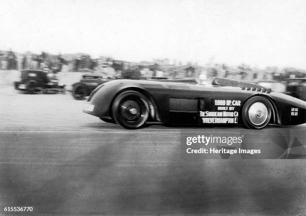 Sunbeam 1000hp World Land speed record attempt at Daytona 1927. Artist Unknown.