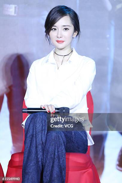 Actress Yang Mi attends press conference of a variety show "Takes a Real Man" on October 18, 2016 in Changsha, Hunan Province of China.