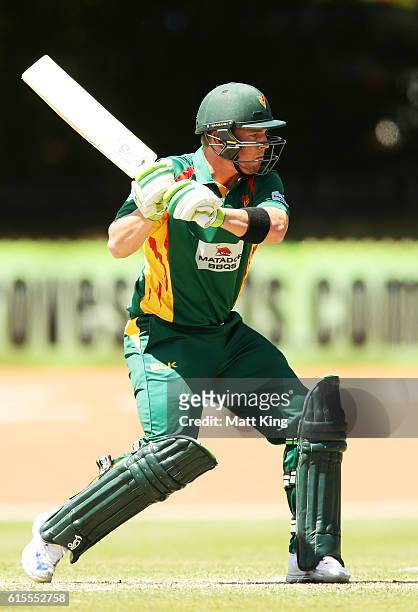 Ben McDermott of the Tigers bats during the Matador BBQs One Day Cup match between South Australia and Tasmania at Hurstville Oval on October 19,...