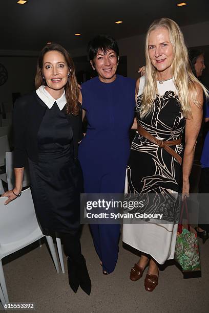 Samantha Boardman, Ghislaine Maxwell and Gigi Mortimer attend VIP Evening of Conversation for Women's Brain Health Initiative, Moderated by Tina...