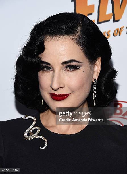Burlesque performer Dita Von Teese attends the launch party for Cassandra Peterson's new book "Elvira, Mistress Of The Dark" at the Hollywood...