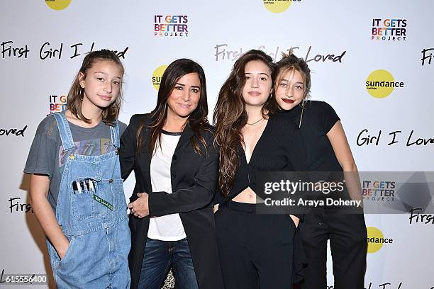 Rockie Adlon, Pamela Adlon, Gideon Adlon and Odessa Adlon attend the premiere of PSH Collective's "First Girl I Loved" at the Vista Theatre on...