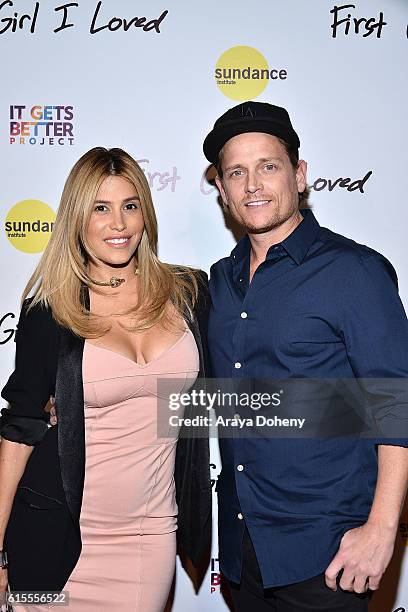 Rachel Sterling and Damian Whitewood attend the premiere of PSH Collective's "First Girl I Loved" at the Vista Theatre on October 18, 2016 in Los...