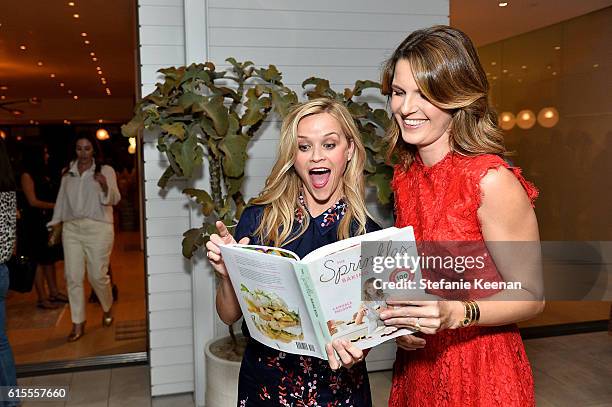 Reese Witherspoon and Candace Nelson attend The Sprinkles Baking Book by Candace Nelson: Pre-Release Party on October 18, 2016 in Beverly Hills,...