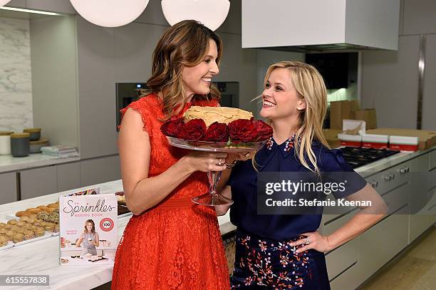 Reese Witherspoon and Candace Nelson attend The Sprinkles Baking Book by Candace Nelson: Pre-Release Party on October 18, 2016 in Beverly Hills,...