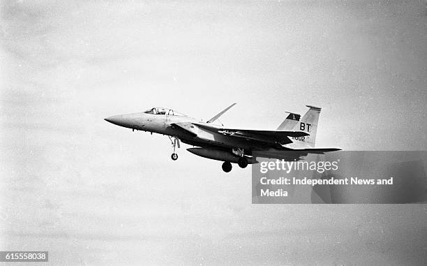 Eagles, USAF Jets, giving a performance at the Air Spectacular in Fairyhouse, Meath, as spectators below follow their flight, .