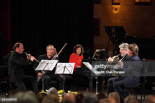 From left, musicians Francois Leleux, on oboe, Gilbert Audin, on bassoon, Elena Bashkirova, on piano, Radovan Vlatkovic, on French horn, and Paul...