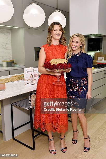 Reese Witherspoon and Candace Nelson attend The Sprinkles Baking Book by Candace Nelson: Pre-Release Party on October 18, 2016 in Beverly Hills,...