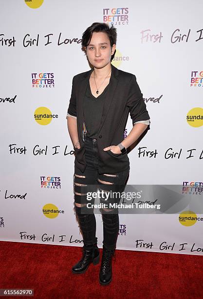 Actress Bex Taylor-Klaus attends the premiere of PSH Collective's "First Girl I Loved" at the Vista Theatre on October 18, 2016 in Los Angeles,...