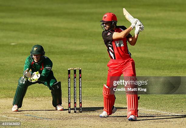 Cameron Valente of the Redbacks bats during the Matador BBQs One Day Cup match between South Australia and Tasmania at Hurstville Oval on October 19,...
