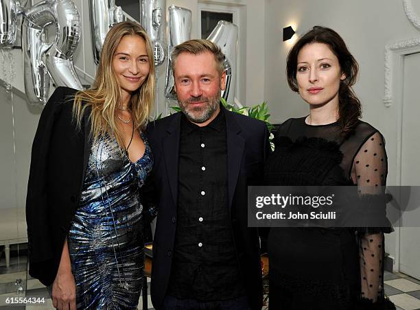 Ambre Dahan, Designer Justin Thornton and Alex Edenborough attend Preen by Thornton Bregazzi private dinner hosted by Brigette Romanek and Estee...