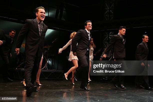 Jared Bradshaw as "Tommy DeVito", Mark Ballas as "Frankie Valli", Tomasso Antico as "Bob Gaudio" and Matt Bogart as "Nick Massi" take the curtain...