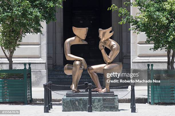 La Conversacion or The Conversation: beautiful contemporary bronze sculpture in Old Havana. Made by French artist Etienne and donated by Vittorio...
