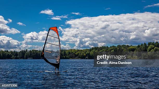 wind surfing on muskoka lakes - alma danison stock pictures, royalty-free photos & images