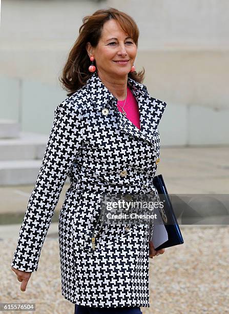 Segolene Royal, French Minister of Ecology, Sustainable Development and Energy leaves the Elysee Presidential Palace after a weekly cabinet meeting...