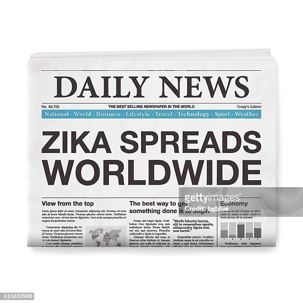 illustrazioni stock, clip art, cartoni animati e icone di tendenza di zika diffonde il titolo mondiale. giornale isolato su sfondo bianco - sparse